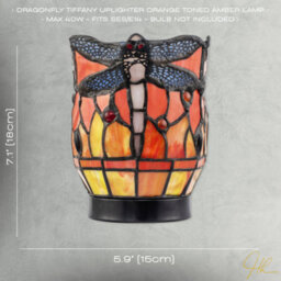 Happy Homewares Classic Dragonfly Tiffany Uplighter Lamp In Orange And Toned Amber - thumbnail 7