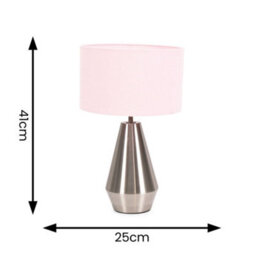 Valuelights Jax Silver Metal Touch Dimmer Table Lamp With Blush Pink Drum Shade - Led Bulb Included - thumbnail 6