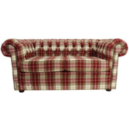 Chesterfield Arnold Wool 2 Seater Sofa Settee Fernie Red Tweed Check In Classic Style - thumbnail 3