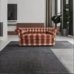 Chesterfield Arnold Wool 2 Seater Sofa Settee Fernie Red Tweed Check In Classic Style - thumbnail 4
