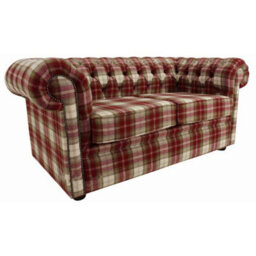 Chesterfield Arnold Wool 2 Seater Sofa Settee Fernie Red Tweed Check In Classic Style - thumbnail 5