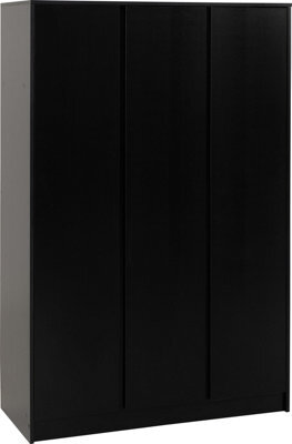 Seconique Malvern 3 Door Wardrobe In Black Finish Hanging Rail And Shelving - image 1