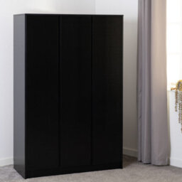 Seconique Malvern 3 Door Wardrobe In Black Finish Hanging Rail And Shelving - thumbnail 3