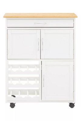 Orsina Durable White And Bamboo Top Kitchen Trolley, Multi Purpose Kitchen Storage, Double Door Serving Trolley - image 1