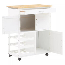 Orsina Durable White And Bamboo Top Kitchen Trolley, Multi Purpose Kitchen Storage, Double Door Serving Trolley - thumbnail 3