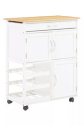 Orsina Durable White And Bamboo Top Kitchen Trolley, Multi Purpose Kitchen Storage, Double Door Serving Trolley - thumbnail 2