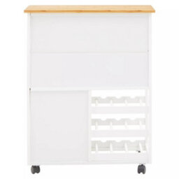 Orsina Durable White And Bamboo Top Kitchen Trolley, Multi Purpose Kitchen Storage, Double Door Serving Trolley - thumbnail 5