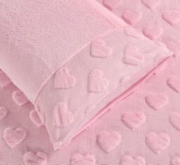 Homes & Linen Hearts Teddy Fleece Pink Duvet Cover Set Super Soft Fluffy Bedding With Embossed Heart Design - thumbnail 3