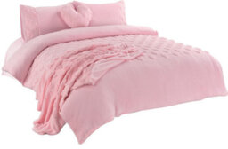 Homes & Linen Hearts Teddy Fleece Pink Duvet Cover Set Super Soft Fluffy Bedding With Embossed Heart Design - thumbnail 2