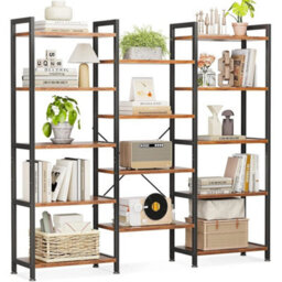 5-Tier Industrial Bookcase In Rustic Brown - Stylish Storage Solution - thumbnail 4