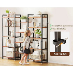 5-Tier Industrial Bookcase In Rustic Brown - Stylish Storage Solution - thumbnail 5