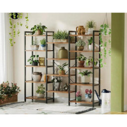 5-Tier Industrial Bookcase In Rustic Brown - Stylish Storage Solution - thumbnail 1