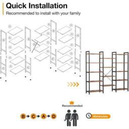 5-Tier Industrial Bookcase In Rustic Brown - Stylish Storage Solution - thumbnail 2