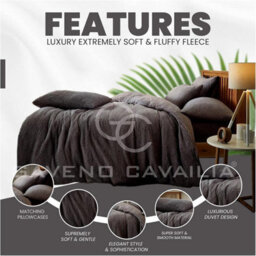 Gc Gaveno Cavailia Teddy Fleece Super King Charcoal Duvet Set With Matching Pillowcase Fluffy Warm & Cosy Super Soft Bedding Set - thumbnail 2