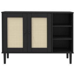 Berkfield Sideboard Senja Rattan Look Black 112X40X80Cm Solid Wood Pine - thumbnail 5