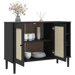 Berkfield Sideboard Senja Rattan Look Black 112X40X80Cm Solid Wood Pine - thumbnail 4