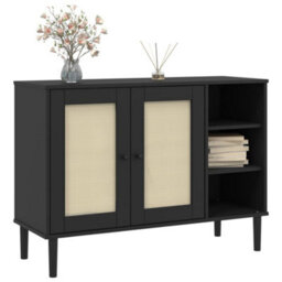 Berkfield Sideboard Senja Rattan Look Black 112X40X80Cm Solid Wood Pine - thumbnail 3