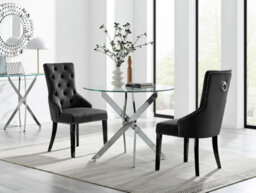 Furniturebox Uk Novara 100Cm Round  Dining Table And 2 Black Belgravia Black Leg Chairs - thumbnail 1