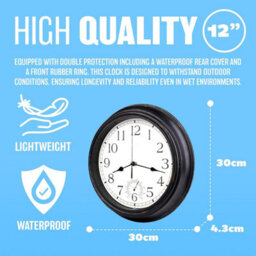 12 Inch Black Wall Clock Waterproof Retro Vintage Design Battery Operated With Slient Quartz Movement - thumbnail 7