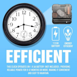 12 Inch Black Wall Clock Waterproof Retro Vintage Design Battery Operated With Slient Quartz Movement - thumbnail 6