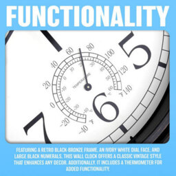 12 Inch Black Wall Clock Waterproof Retro Vintage Design Battery Operated With Slient Quartz Movement - thumbnail 3