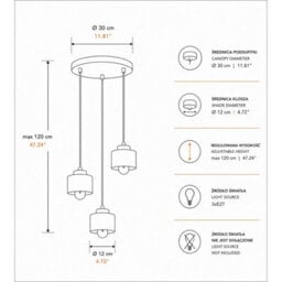 Luminosa Lighting Luminosa Simply Cluster Pendant Ceiling Light Beige 3X E27 - thumbnail 4