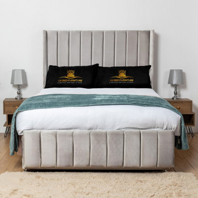 UKBEDFURNITURE Arizona Silver Plush Wingback Divan Bed Base With 54 Inch Headboard - No Storage - image 1