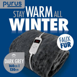Purus Grey Heated Throw Electric Over Blanket Faux Fur Luxurious 160 X 130Cm Soft Fleece Blanket - thumbnail 7