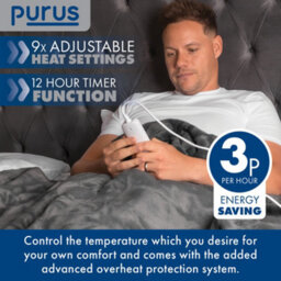 Purus Grey Heated Throw Electric Over Blanket Faux Fur Luxurious 160 X 130Cm Soft Fleece Blanket - thumbnail 2