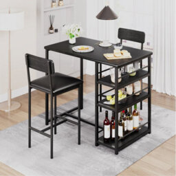 Black 3-Piece Bar Table Set, With 2 Counter Height Bar Stools - thumbnail 1