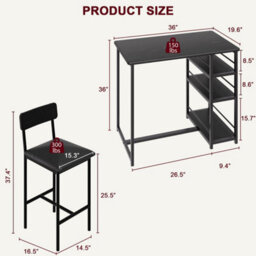 Black 3-Piece Bar Table Set, With 2 Counter Height Bar Stools - thumbnail 2