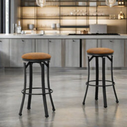Pirlo Plush Set Of 2 Industrial Swivel Bar Stools 72.8Cm - thumbnail 3