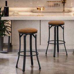 Pirlo Plush Set Of 2 Industrial Swivel Bar Stools 72.8Cm - thumbnail 7