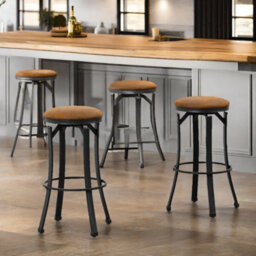 Pirlo Plush Set Of 2 Industrial Swivel Bar Stools 72.8Cm - thumbnail 4
