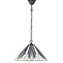 Luminosa Lighting Luminosa Astoria 1 Light Medium Ceiling Pendant Dark Bronze, Tiffany Style Glass, E27 - thumbnail 1