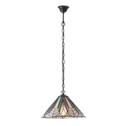 Luminosa Lighting Luminosa Astoria 1 Light Medium Ceiling Pendant Dark Bronze, Tiffany Style Glass, E27 - thumbnail 2