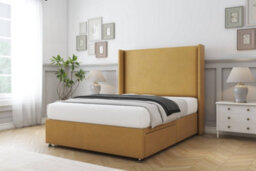 "Sloomy Devonshire Mustard Plush Divan Bed With Mattress No Drawers With 54"" Wingback Headboard 5' King" - thumbnail 2