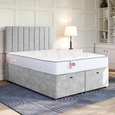 Divan Base Direct Plush Light Silver Ottoman Divan 6Ft Super King Side Lift Ottoman + Florence Floor Standing Headboard - image 1