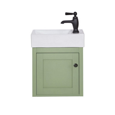 Homestylestore Pastel Green 400mm Wall Hung Bathroom Vanity Unit And Round Black Handle - image 1