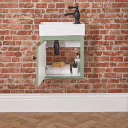 Homestylestore Pastel Green 400mm Wall Hung Bathroom Vanity Unit And Round Black Handle - thumbnail 3