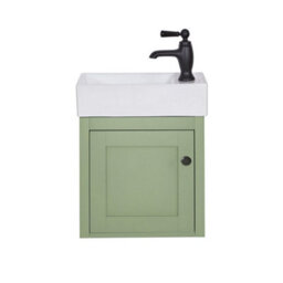 Homestylestore Pastel Green 400mm Wall Hung Bathroom Vanity Unit And Round Black Handle - thumbnail 1
