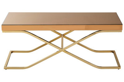 Orsina Stylish Light Brown Coffee Table For Sitting Area, Modern Rectangular Decorative Coffee Table With Glass Top - image 1