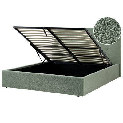 Beliani Ottoman Bed Lorient Boucle Green 160 X 200 Cm (Eu King Size) - image 1