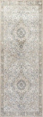 Livabliss Lillian-Washable Grey Green Traditional Vintage Boho Living Dining Rug 80 X 220 Cm Easy Care, Non Shedding - image 1