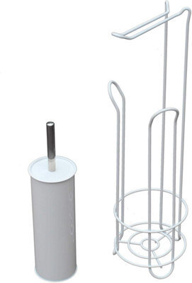 Simpa White Free Standing Toilet Brush & Toilet Roll Holder