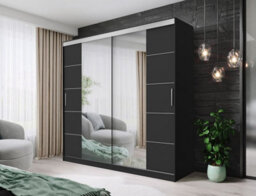 Fhif Dallas Tokyo 203Cm Black Sliding Door Wardrobe Modern Bedroom Storage With Full Length Mirror Shelves And Hanging Rails - thumbnail 1