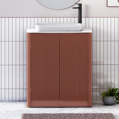 Royal Bathrooms Avenza 600mm Terracotta Clay Floor Standing Bathroom Vanity Unit 2 Door With Qubix Basin - image 1