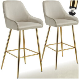 Tectake Bar Stool Avane - With Backrest, Upholstered, Velvet Look - Cream/gold, Set Of 2