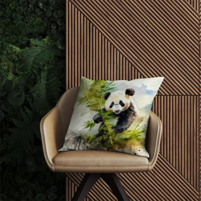 Warren Reed Designer Panda Eating Bamboo Watercolour Outdoor Cushion 60Cm X 60Cm
