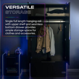 X Rocker X-Rocker Electra Rgb Double Wardrobe 2 Doors 1 Drawer Shelf App Controlled Led Lights - Black - thumbnail 4